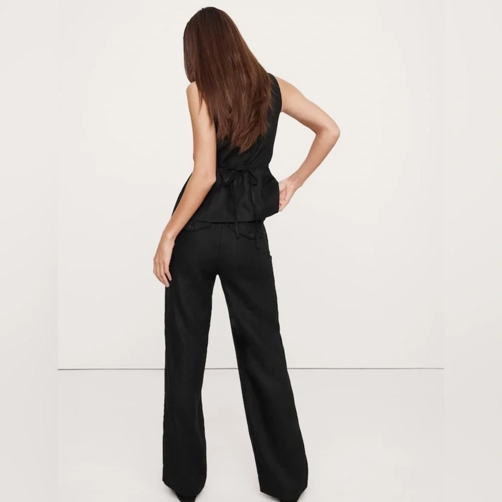 NWT Banana Republic The Everyday Wide Leg Linen Black Pant Size Large Tall